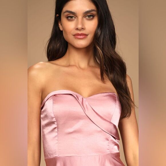 Lulu’s Real Romantic Light Rose Satin Strapless Maxi Dress Dress Dress - Picture 6 of 8